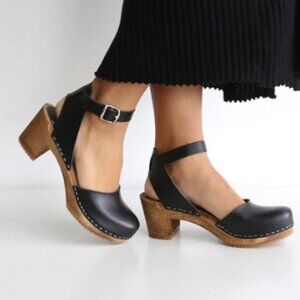 Funkis Suede Ankle Strap Clogs